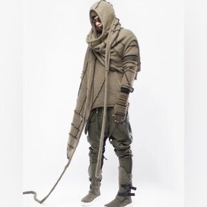 Demobaza Olive Green Sweater Shawl Hood Moss unisex